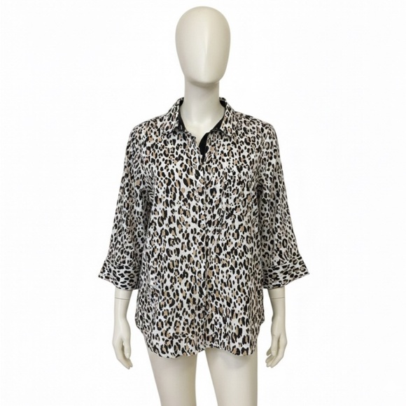 Chico's Tops - Chico's No-Iron FreshChic Linen Leopard Print Shirt Women's Sz 3 16/18